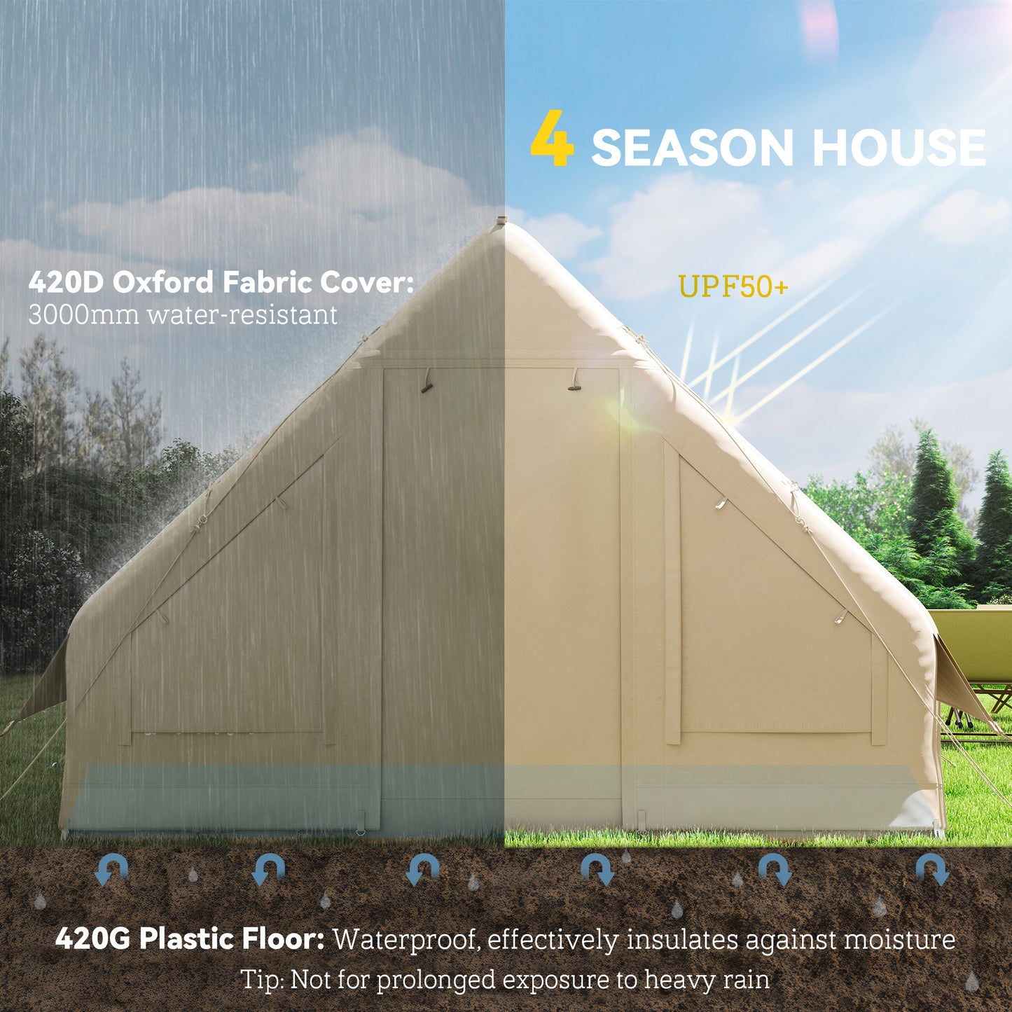 Inflatable 4 Season Camping Tent – Waterproof & Windproof with Hand Pump