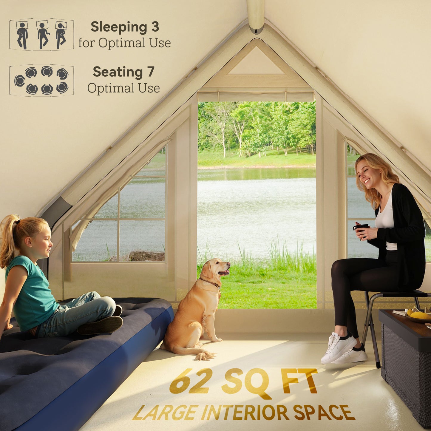 Inflatable 4 Season Camping Tent – Waterproof & Windproof with Hand Pump