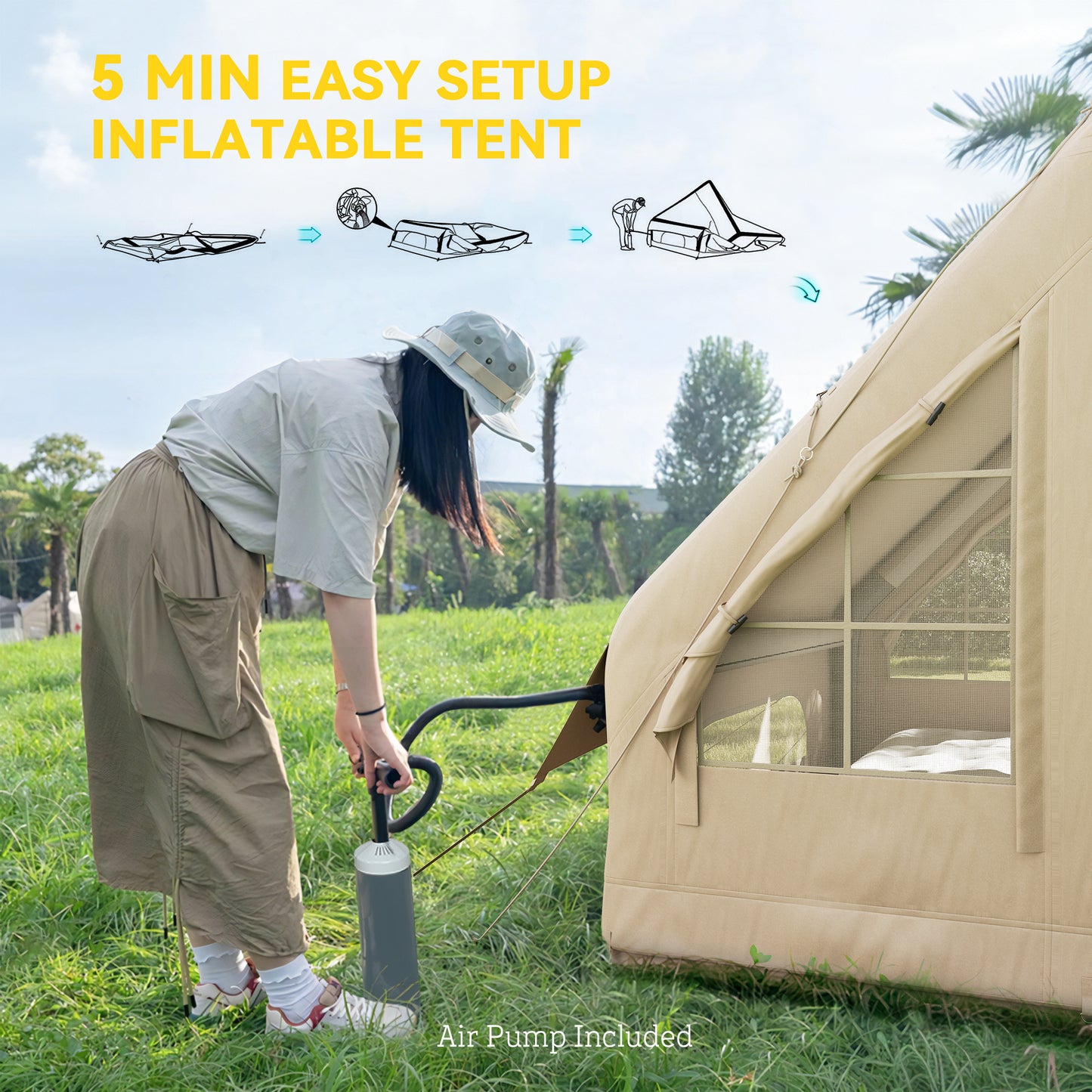 Inflatable 4 Season Camping Tent – Waterproof & Windproof with Hand Pump