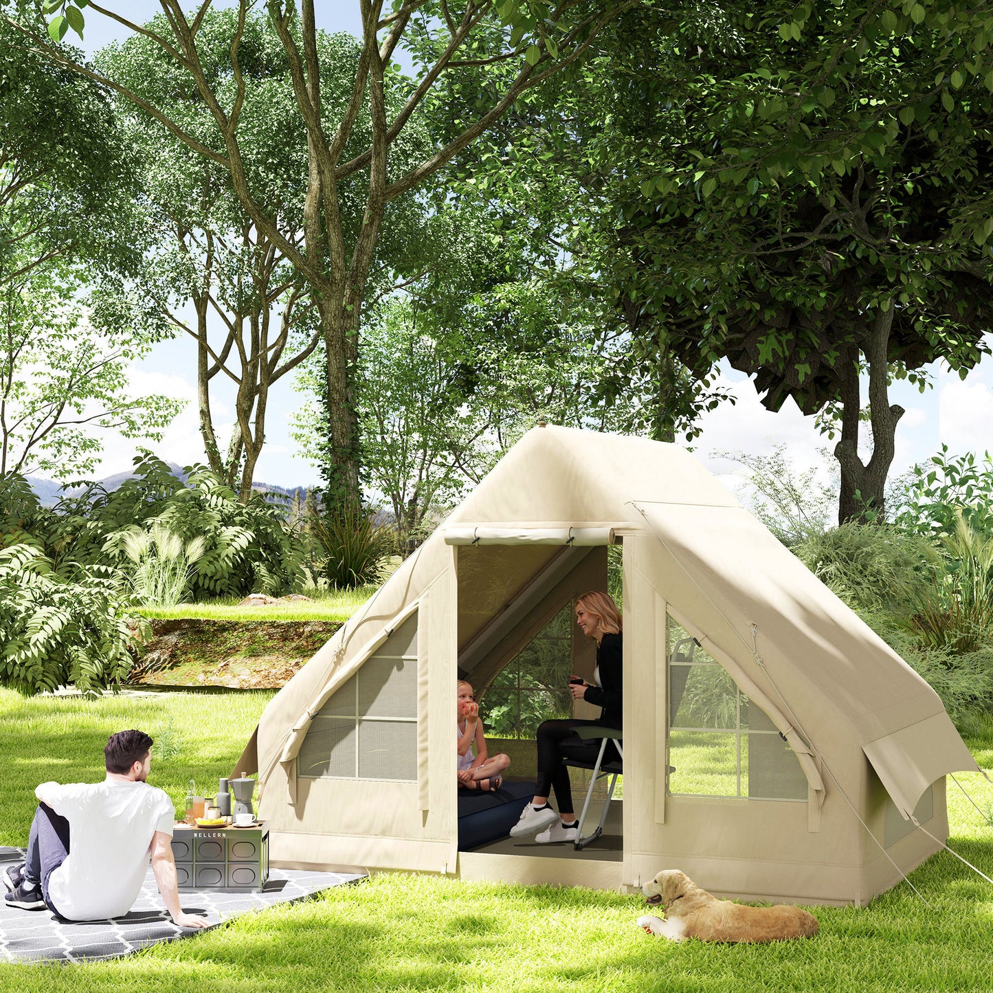 Inflatable 4 Season Camping Tent – Waterproof & Windproof with Hand Pump